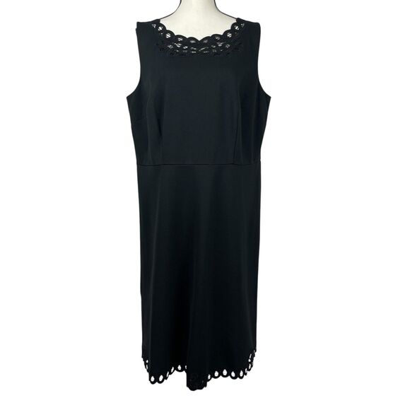 Talbots Dresses & Skirts - Talbots Fit & Flare Dress 14W Black Sleeveless Scallop Eyelet Trim Embroidered